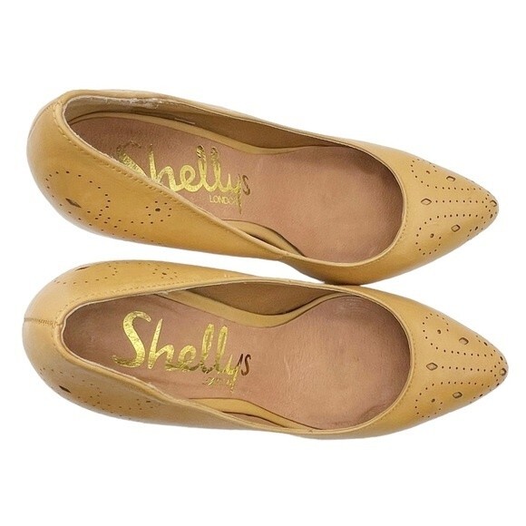 Shellys London Camel Leather Pump Perforated Tan Leather Heel Size EU 38 | US 7 - Picture 5 of 15